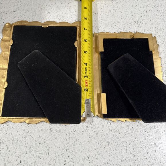 Celia Landman Gold Metal Leaf Photo Frames 5x7 4x6 Pair Thick Glass Quality Vtg - Picture 15 of 16
